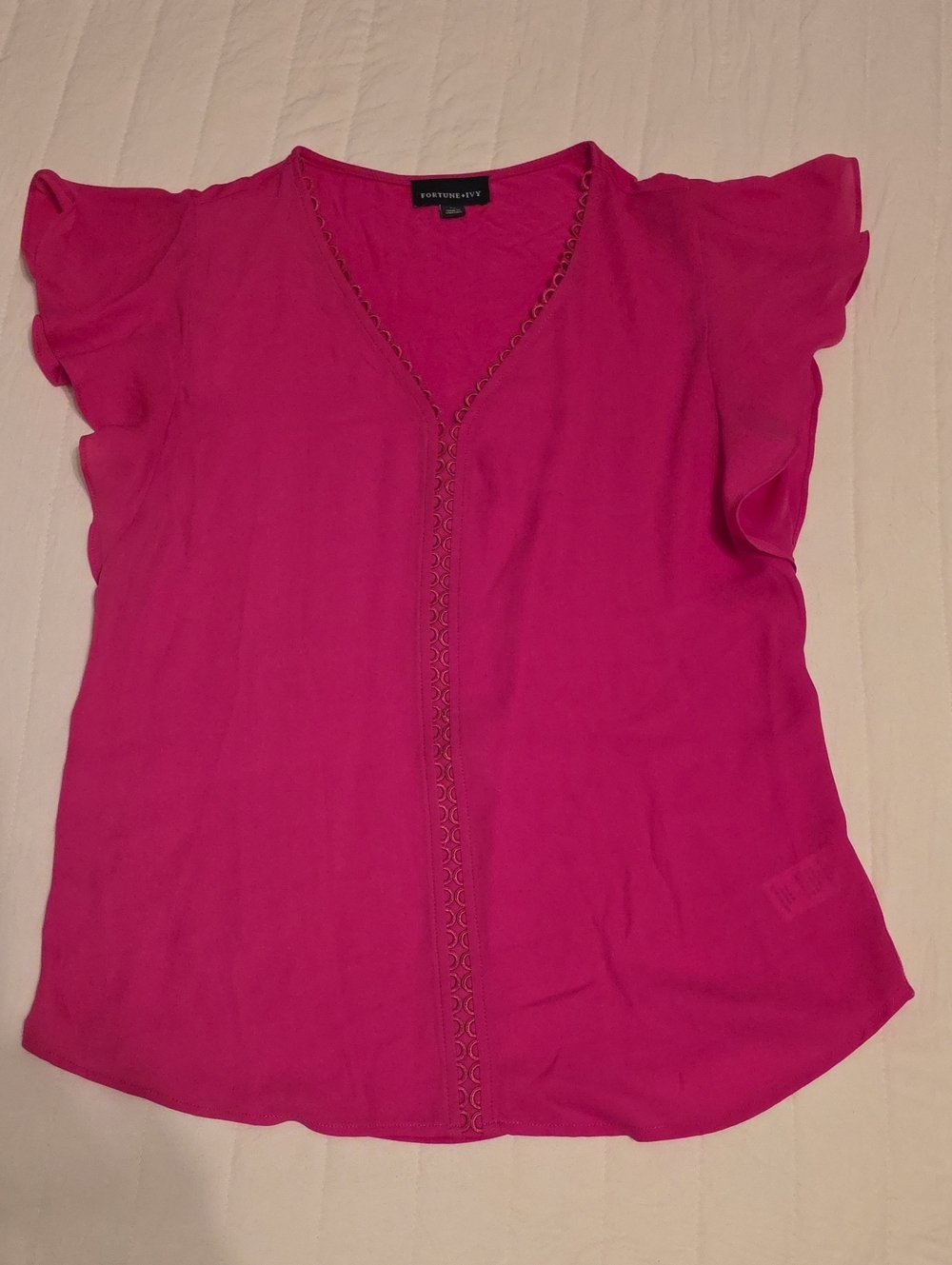 Fuchsia Flutter Sleeve V-Neck Blouse